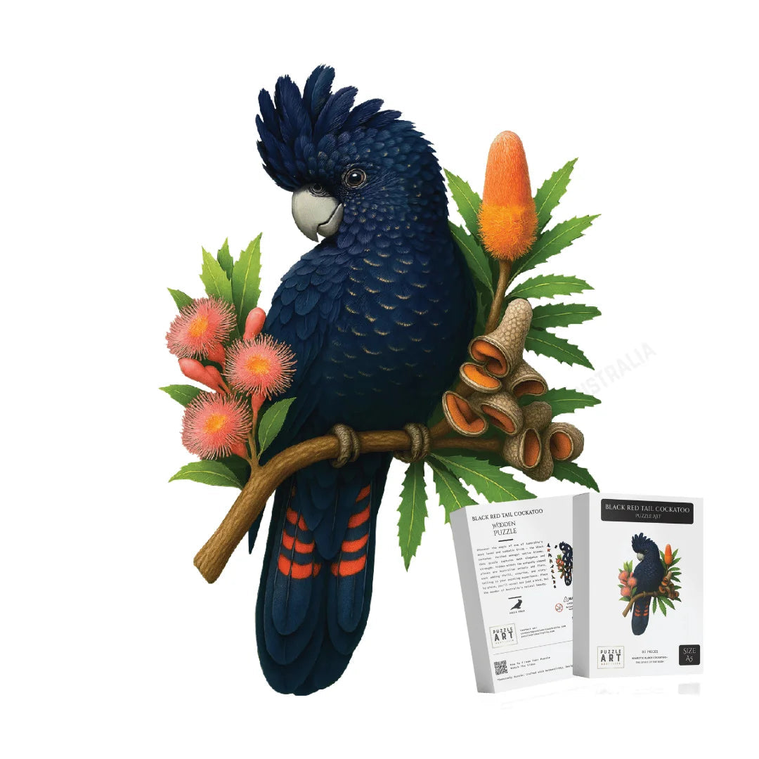 Black Cockatoo Red Tail Wooden Puzzle
