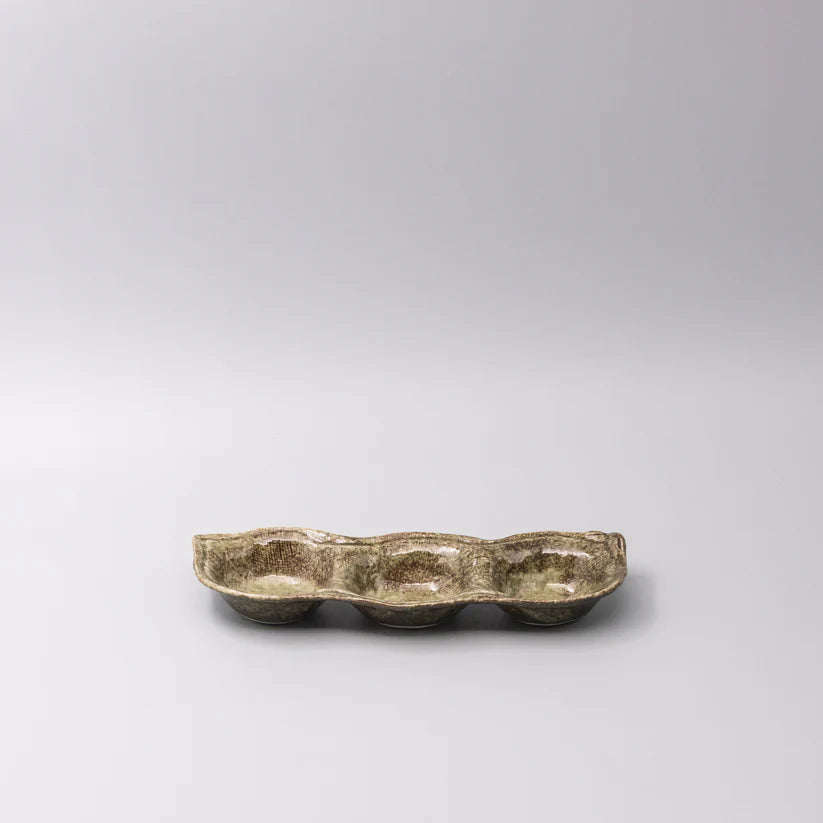 Edamame Triple Pod Dish Green Glaze