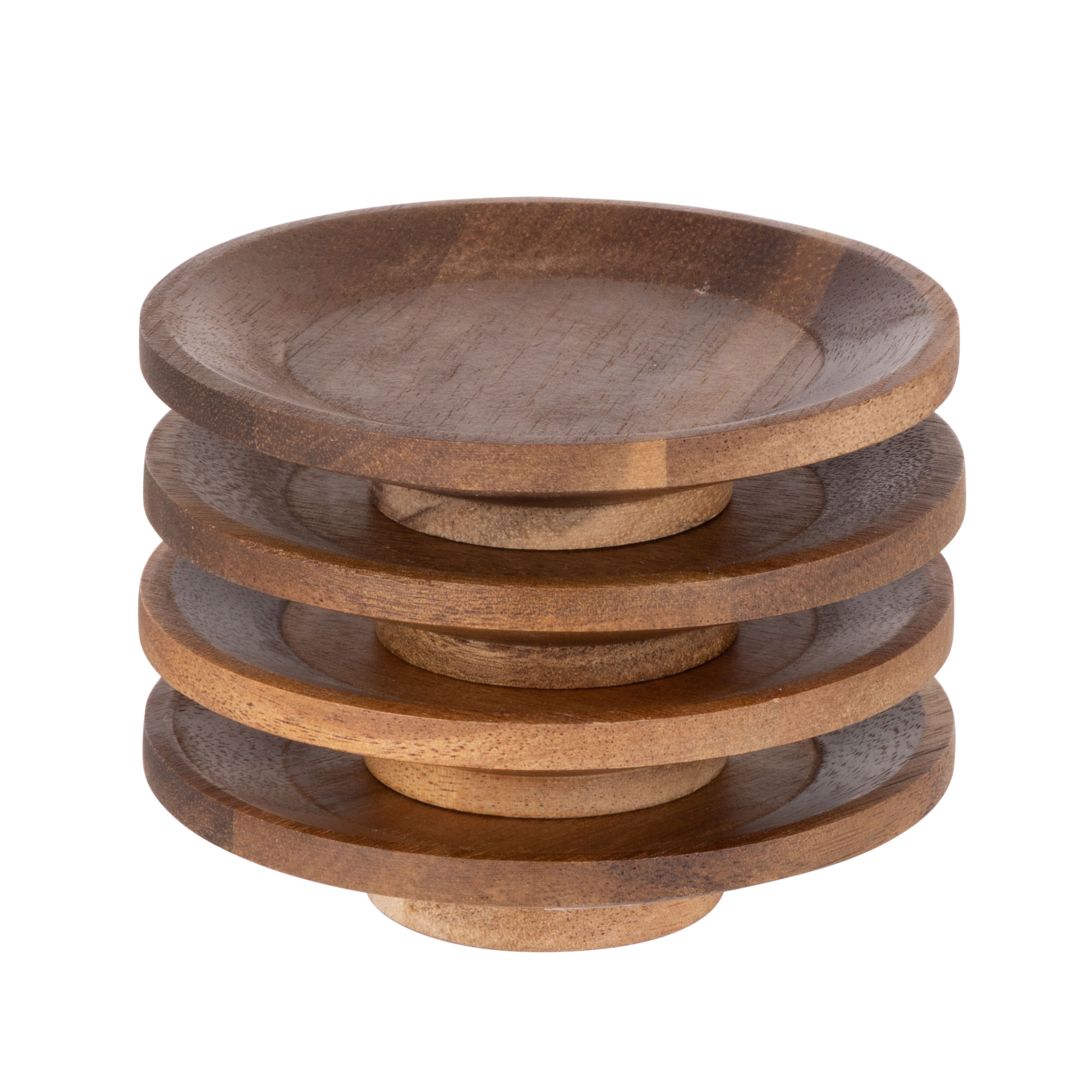 DAVIS & WADDELL CANTINA ACACIA WOOD MINI SERVING PLATES 4PCS SET NATURAL 9X9X2CM