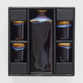 Sake Set 5pcs Tenmokku With Bright Blue Glaze