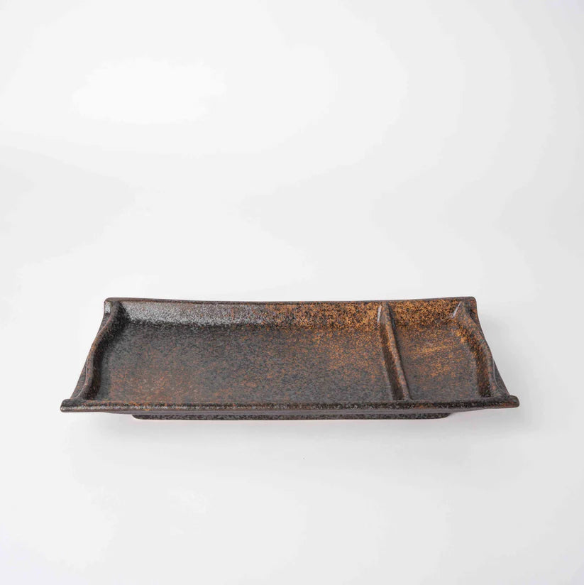 Sushi Plate Inbuilt Sauce Dish 21cm Mottled Earth Glaze