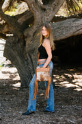 Hand Painted Tooling Leather Medium Sling Cowhide Bag With Fringes – Clarence