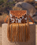 Tooling Leather Cowhide Sling Bag with Fringes and Buckstitch – AB98 – Machala