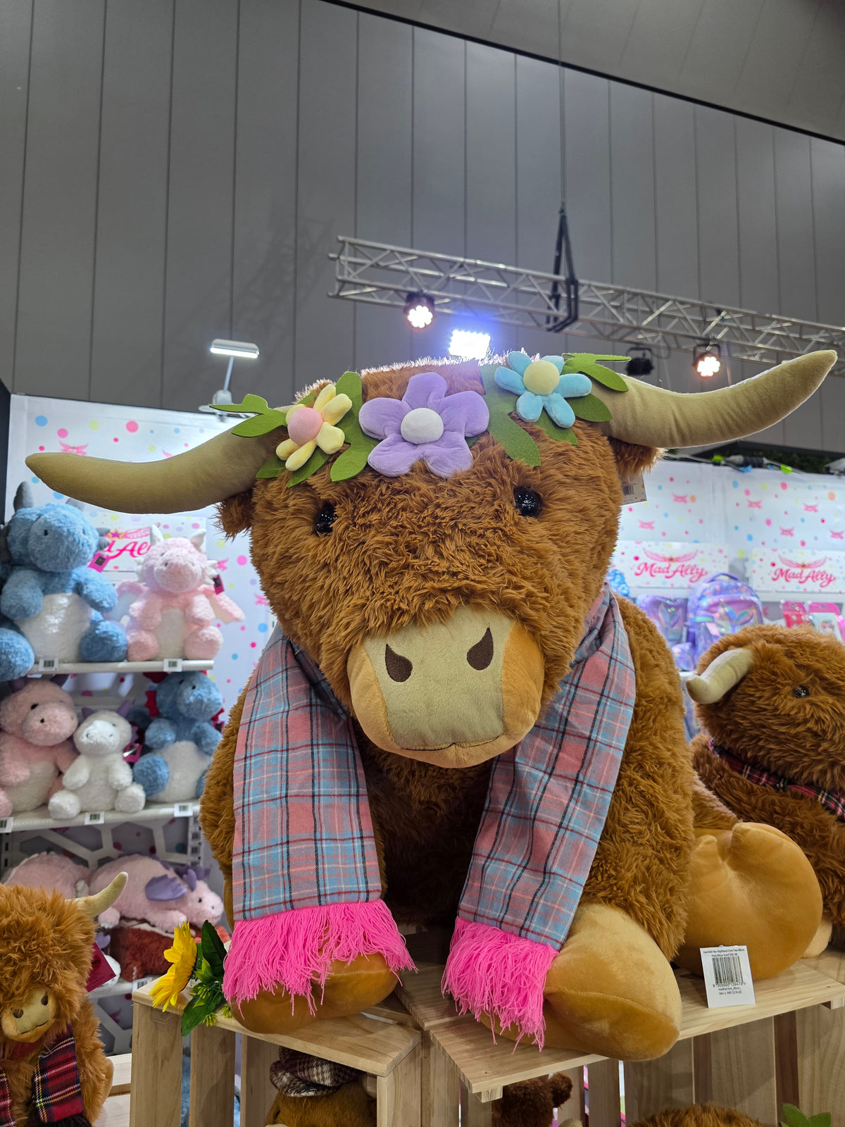 Harriett the Highland Cow Tan Blue/Pink Scarf 80cm