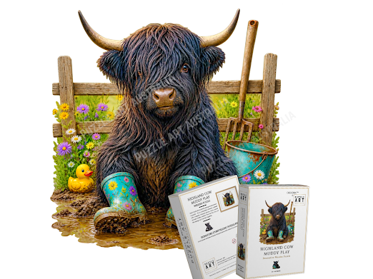 Highland Cow Muddy Play Wooden Puzzle