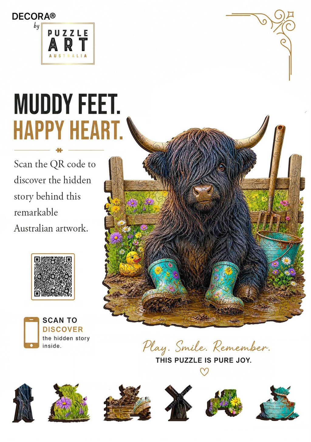 Highland Cow Muddy Play Wooden Puzzle