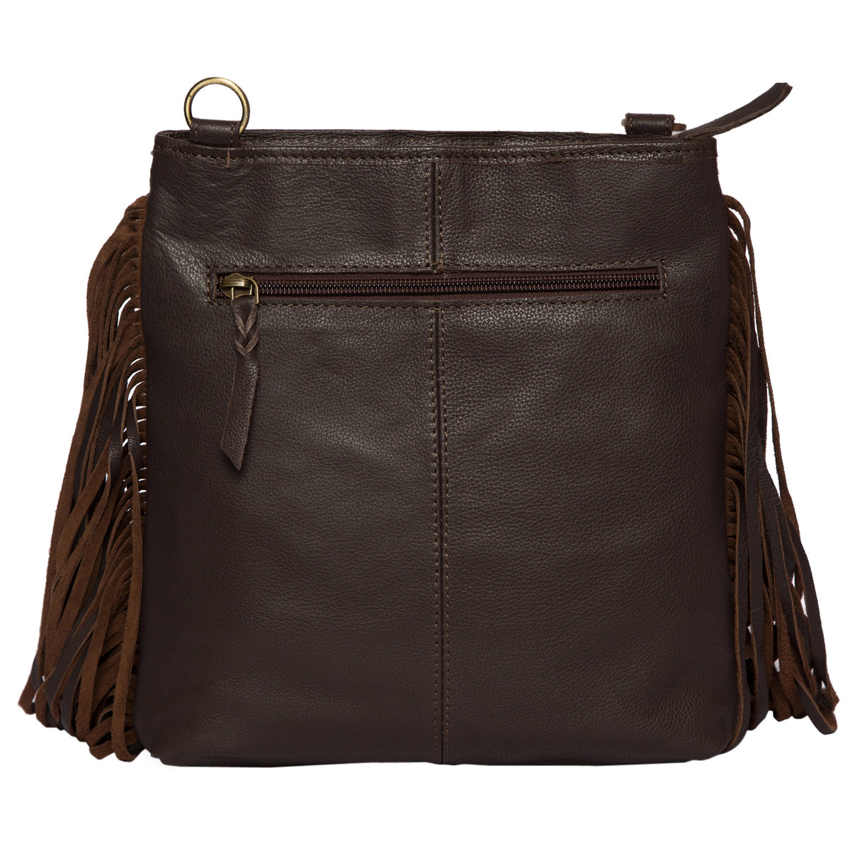 Hand Painted Tooling Leather Medium Sling Cowhide Bag With Fringes – Clarence