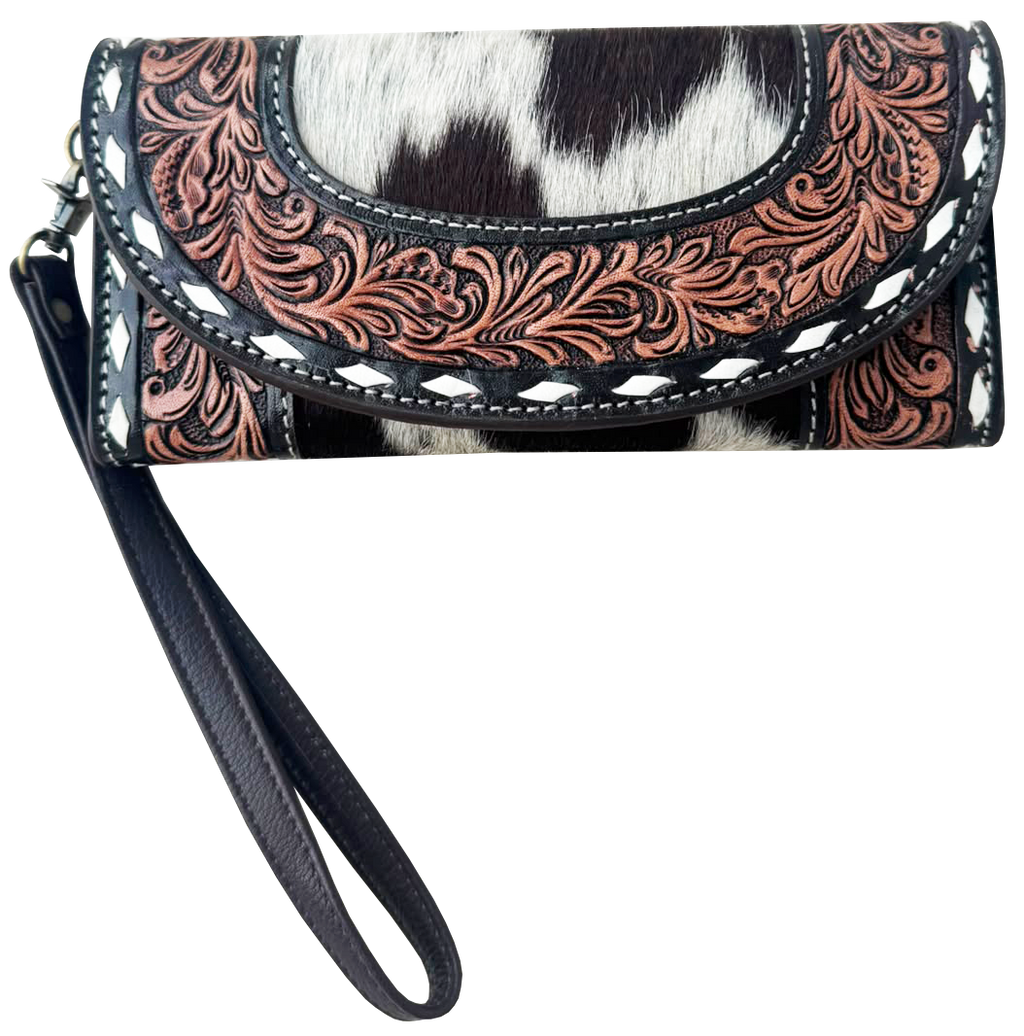 Tooling Leather Cowhide Trifold Wristlet Wallet – AW39 – Mateo