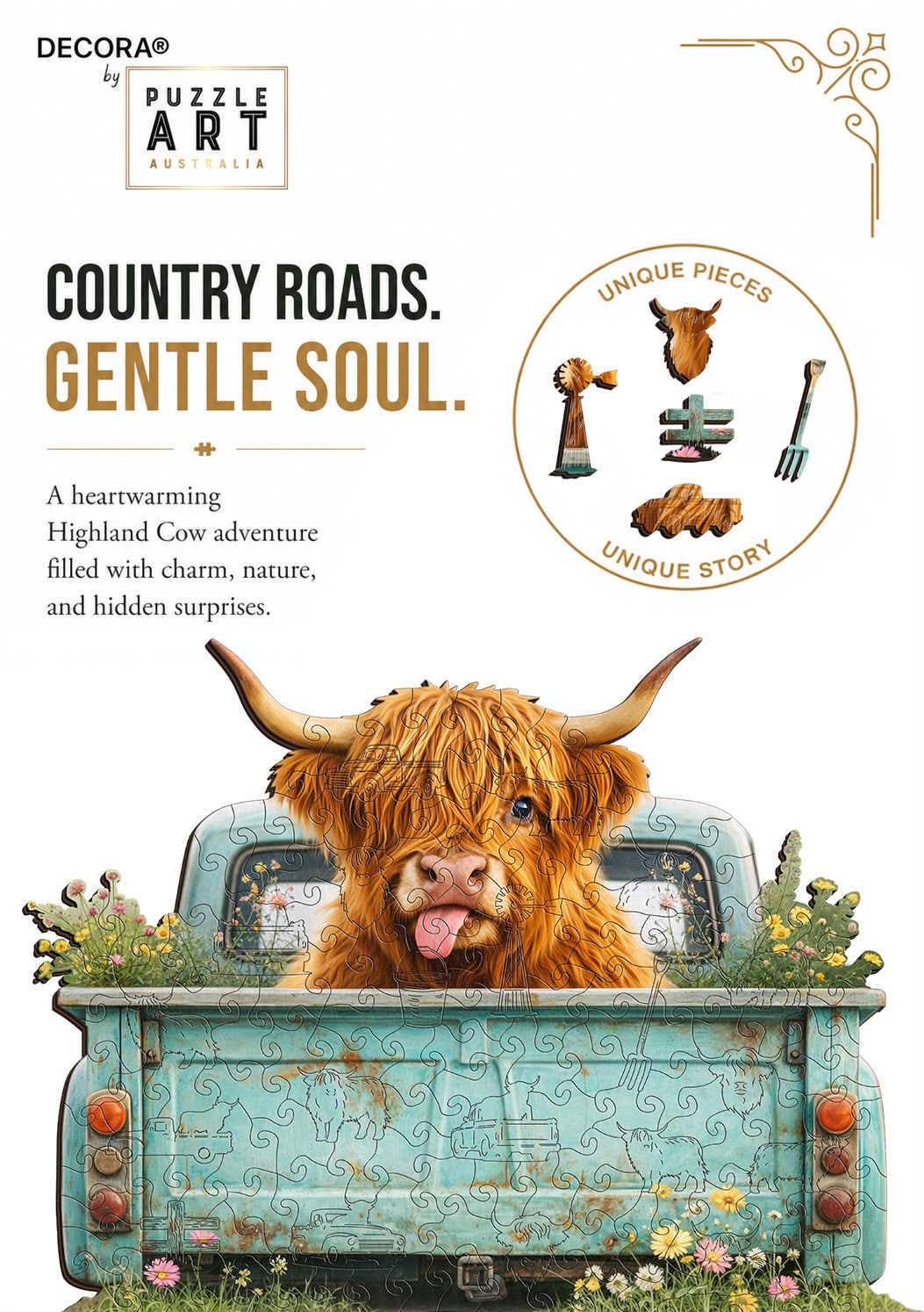 Highland Cow Country Ride Wooden Puzzle
